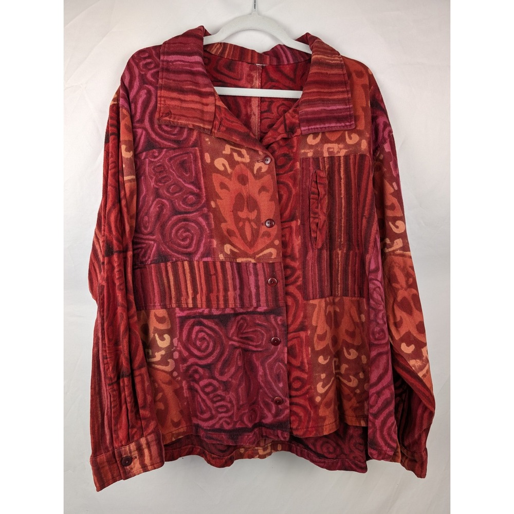 Abstract Print Patchwork Button Shirt Heavyweight… - image 2